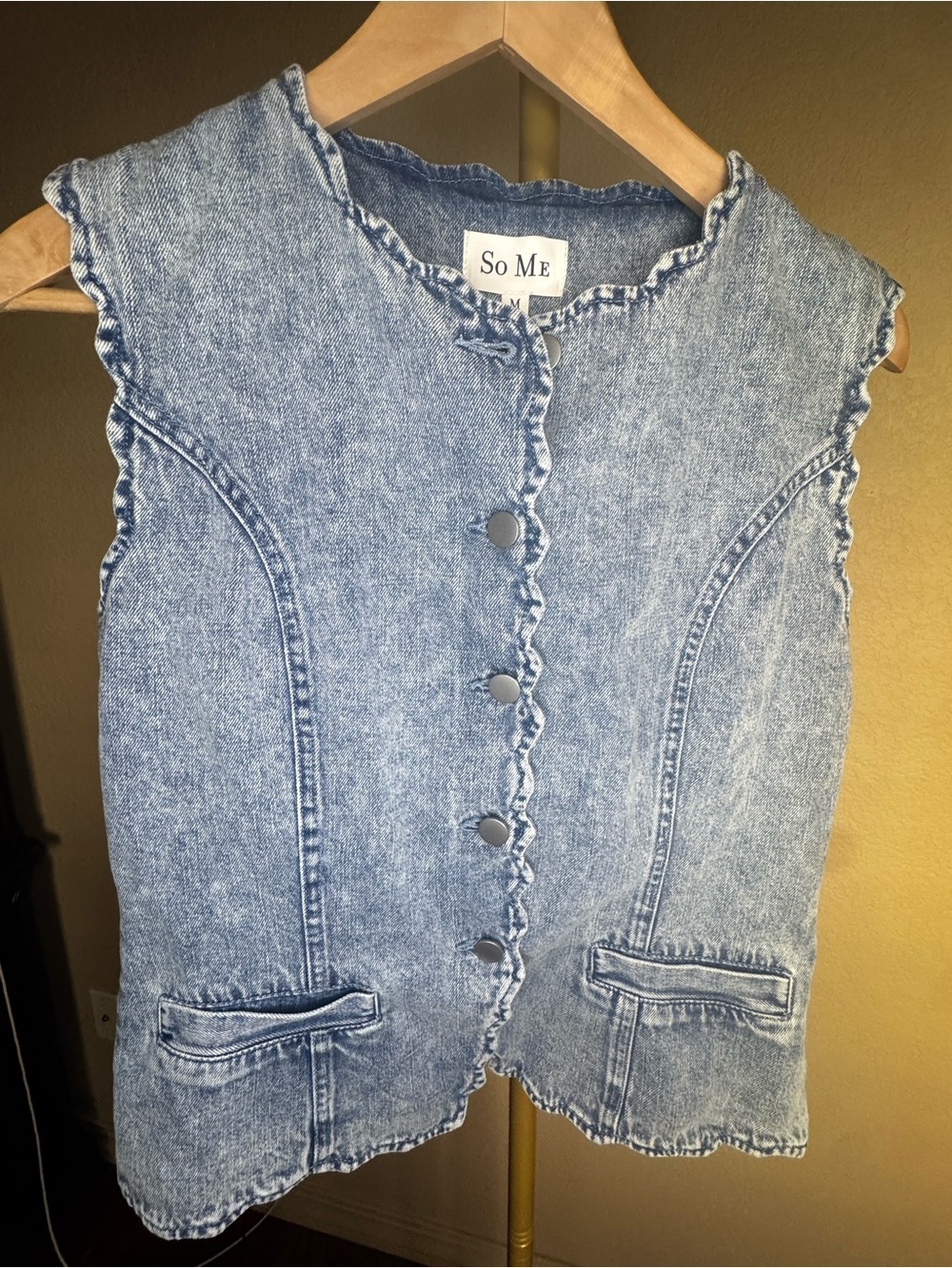 So Me Light Wash Denim Vest - Blue